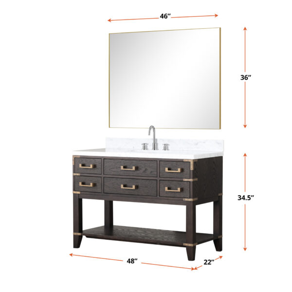 Norwalk 48W x 22D Brown Oak Single Bath Vanity and Carrara Marble Top