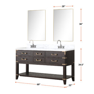 Norwalk 60W x 22D Brown Oak Double Bath Vanity and Carrara Marble Top