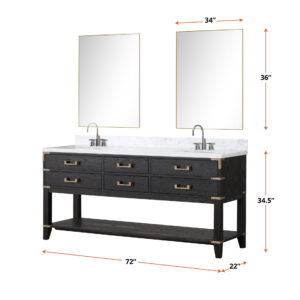 Norwalk 72W x 22D Black Oak Double Bath Vanity and Carrara Marble Top