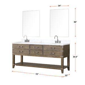 Norwalk 72W x 22D Grey Oak Double Bath Vanity and Carrara Marble Top