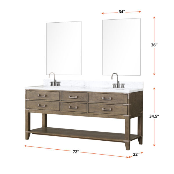 Norwalk 72W x 22D Grey Oak Double Bath Vanity and Carrara Marble Top