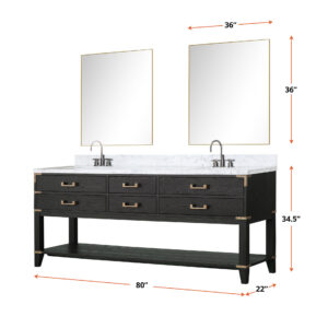 Norwalk 80W x 22D Black Oak Double Bath Vanity and Carrara Marble Top