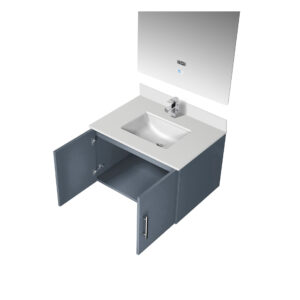 Geneva 30 in. W x 22 in. D Dark Grey Bath Vanity, White Quartz Top, Faucet Set, and 30 in. LED Mirror