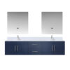 Geneva 80 in. W x 22 in. D Navy Blue Double Bath Vanity, Cultured Marble Top, Faucet Set, and 30 in. LED Mirrors