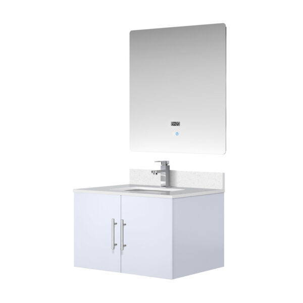 Geneva 30 in. W x 22 in. D Glossy White Bath Vanity, Cultured Marble Top, Faucet Set, and 30 in. LED Mirror