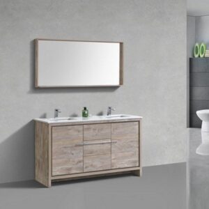 Kubebath AD660DNW Dolce 60 Inch Double Sink Nature Wood Modern Bathroom Vanity with White Quartz Countertop