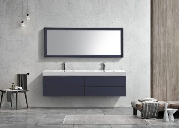 KubeBath BSL80D-BLUE Bliss 80 Inch Wall Mount and Modern Bathroom Vanity in Blue with Double Sink