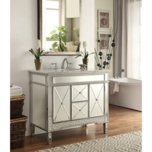 Chans Furniture BC-13Q332 Adelia 40 Inch Silver Mirrored Bathroom Sink Vanity