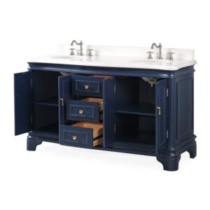 Chans Furniture 2077NB-QT 60 Inches Benton Collection Sesto Bathroom Vanity In Navy Blue