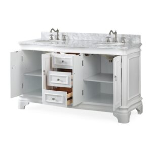 Chans Furniture 2077W-RA 60 Inches Benton Collection Double Sink Sesto Bathroom Vanity In White