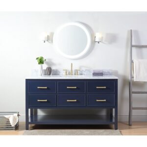 Chans Furniture ZK-2822-S60NB 60 Inches Tennant Brand Italian Carrara Color Finish Single Sink Vanity In Navy Blue