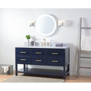 Chans Furniture ZK-2822-S60NB 60 Inches Tennant Brand Italian Carrara Color Finish Single Sink Vanity In Navy Blue