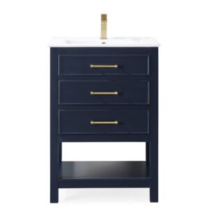 Chans Furniture 2822-V24NB 24 Inches Tennant Brand Aruzza Small Slim Narrow Bathroom Vanity In Navy Blue