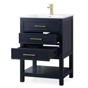 Chans Furniture 2822-V24NB 24 Inches Tennant Brand Aruzza Small Slim Narrow Bathroom Vanity In Navy Blue