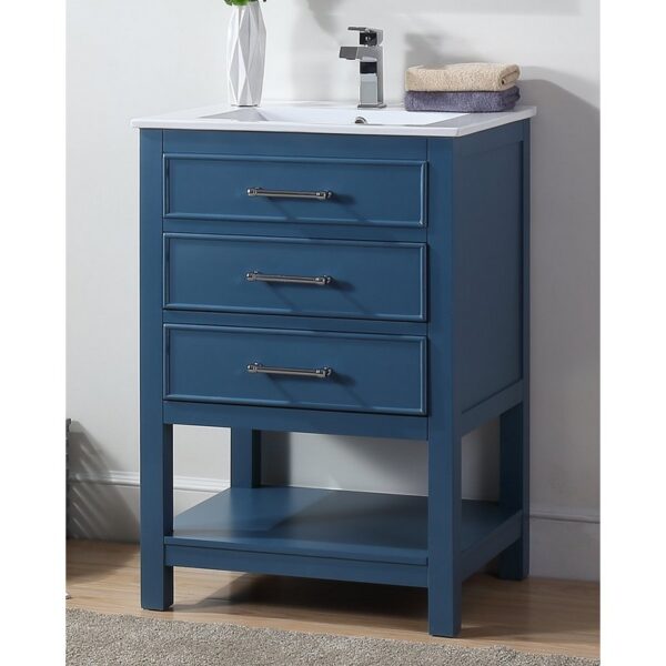 Chans Furniture 2822-V24TB 24 Inches Tennant Brand Aruzza Small Slim Narrow Teal Bathroom Vanity In Blue