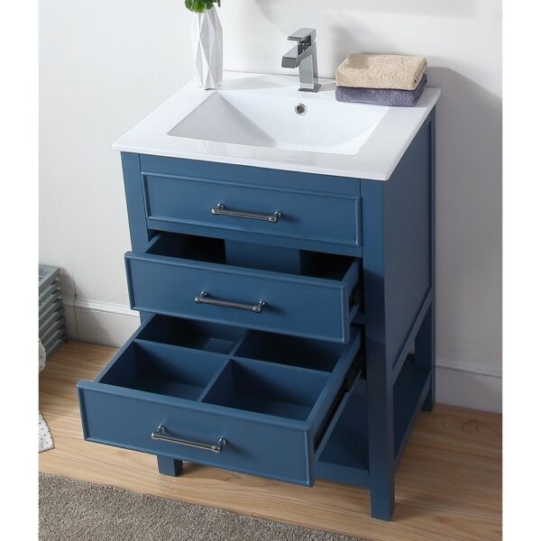 Chans Furniture 2822-V24TB 24 Inches Tennant Brand Aruzza Small Slim Narrow Teal Bathroom Vanity In Blue