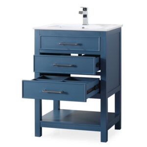 Chans Furniture 2822-V24TB 24 Inches Tennant Brand Aruzza Small Slim Narrow Teal Bathroom Vanity In Blue