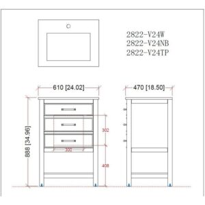 Chans Furniture 2822-V24TB 24 Inches Tennant Brand Aruzza Small Slim Narrow Teal Bathroom Vanity In Blue