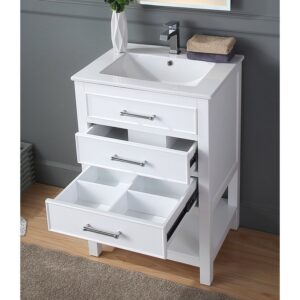 Chans Furniture 2822-V24W 24 Inches Tennant Brand Aruzza Small Slim Narrow Bathroom Vanity In White