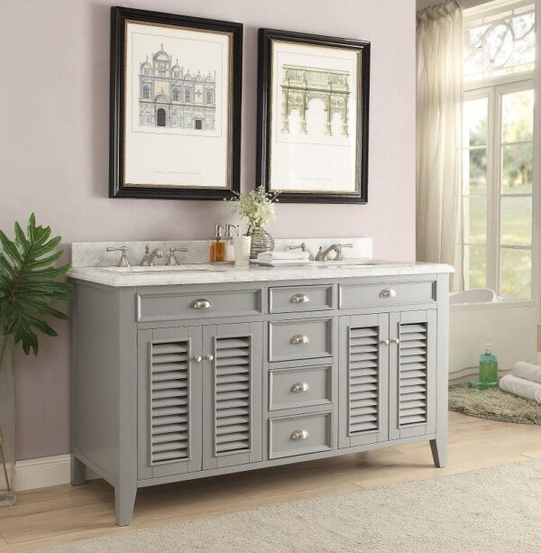 Chans Furniture GD-3028CK60S 60 Inch Shutter Blinds Kalani Double Sink Bathroom Sink Vanity