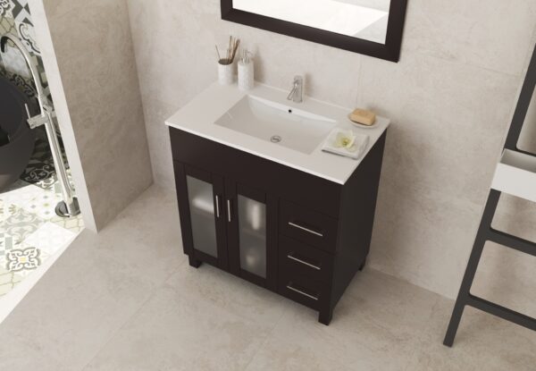 Laviva Nova 32" Brown Bathroom Vanity with White Ceramic Basin Countertop