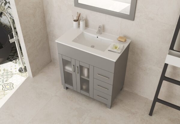 Laviva Nova 32" Grey Bathroom Vanity with White Ceramic Basin Countertop