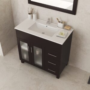 Laviva Nova 36" Brown Bathroom Vanity with White Ceramic Basin Countertop