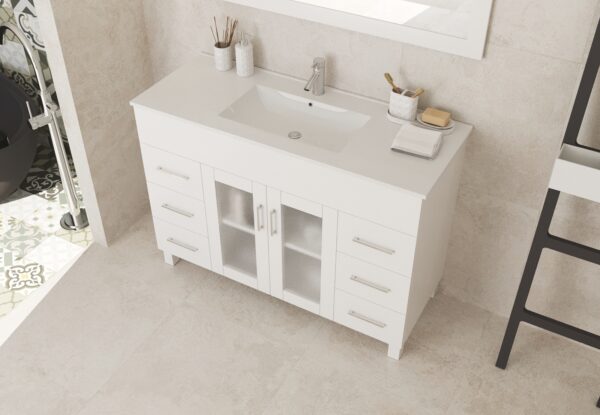 Laviva Nova 48" White Bathroom Vanity with White Ceramic Basin Countertop