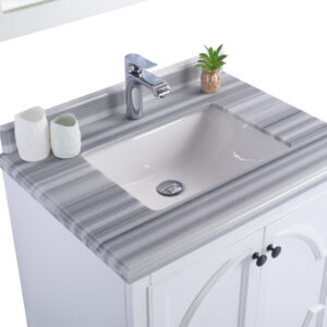 Laviva Odyssey 30" White Bathroom Vanity with White Stripes Marble Countertop