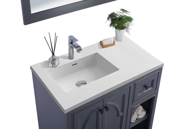 Laviva Odyssey 36" Maple Grey Bathroom Vanity with Matte White VIVA Stone Solid Surface Countertop