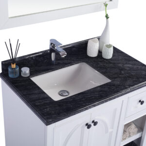 Laviva Odyssey 36" White Bathroom Vanity with Black Wood Marble Countertop