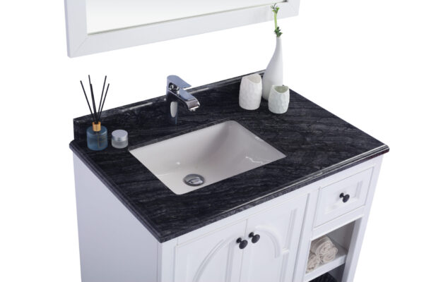 Laviva Odyssey 36" White Bathroom Vanity with Black Wood Marble Countertop