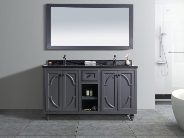 Laviva Odyssey 60" Maple Grey Double Sink Bathroom Vanity with Black Wood Marble Countertop