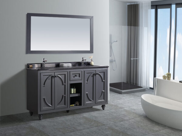 Laviva Odyssey 60" Maple Grey Double Sink Bathroom Vanity with Black Wood Marble Countertop