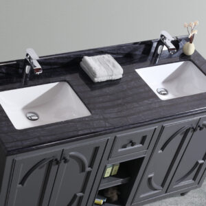 Laviva Odyssey 60" Maple Grey Double Sink Bathroom Vanity with Black Wood Marble Countertop