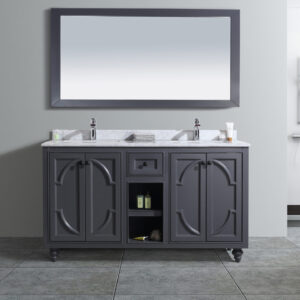 Laviva Odyssey 60" Maple Grey Double Sink Bathroom Vanity with White Carrara Marble Countertop