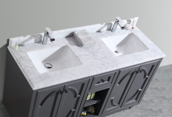 Laviva Odyssey 60" Maple Grey Double Sink Bathroom Vanity with White Carrara Marble Countertop