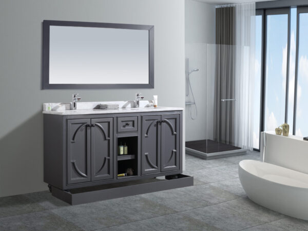 Laviva Odyssey 60" Maple Grey Double Sink Bathroom Vanity with White Carrara Marble Countertop