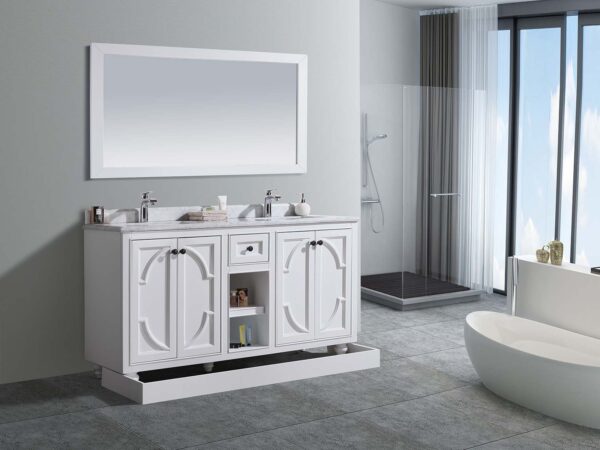 Laviva Odyssey 60" White Double Sink Bathroom Vanity with Black Wood Marble Countertop