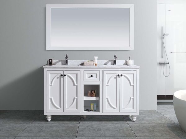 Laviva Odyssey 60" White Double Sink Bathroom Vanity with White Carrara Marble Countertop