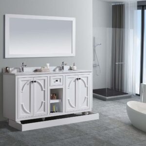 Laviva Odyssey 60" White Double Sink Bathroom Vanity with White Carrara Marble Countertop