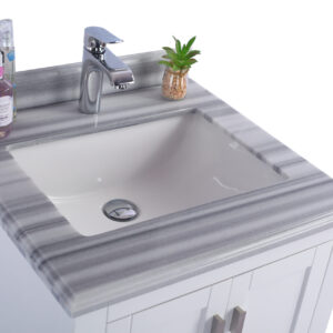 Laviva Wilson 24" White Bathroom Vanity with White Stripes Marble Countertop