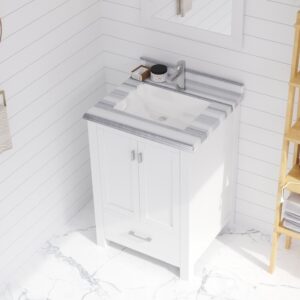 Laviva Wilson 24" White Bathroom Vanity with White Stripes Marble Countertop