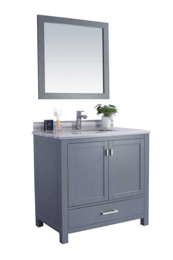 Laviva Wilson 36" Grey Bathroom Vanity with White Stripes Marble Countertop