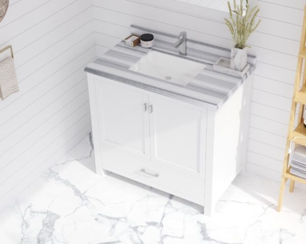 Laviva Wilson 36" White Bathroom Vanity with White Stripes Marble Countertop