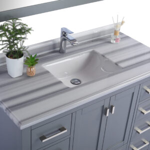 Laviva Wilson 48" Grey Bathroom Vanity with White Stripes Marble Countertop