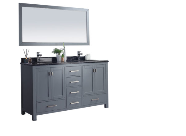 Laviva Wilson 60" Grey Double Sink Bathroom Vanity with Black Wood Marble Countertop