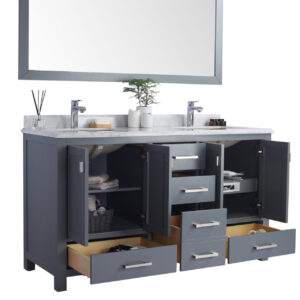 Laviva Wilson 60" Grey Double Sink Bathroom Vanity with Matte White VIVA Stone Solid Surface Countertop