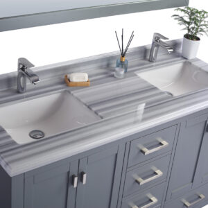 Laviva Wilson 60" Grey Double Sink Bathroom Vanity with White Stripes Marble Countertop