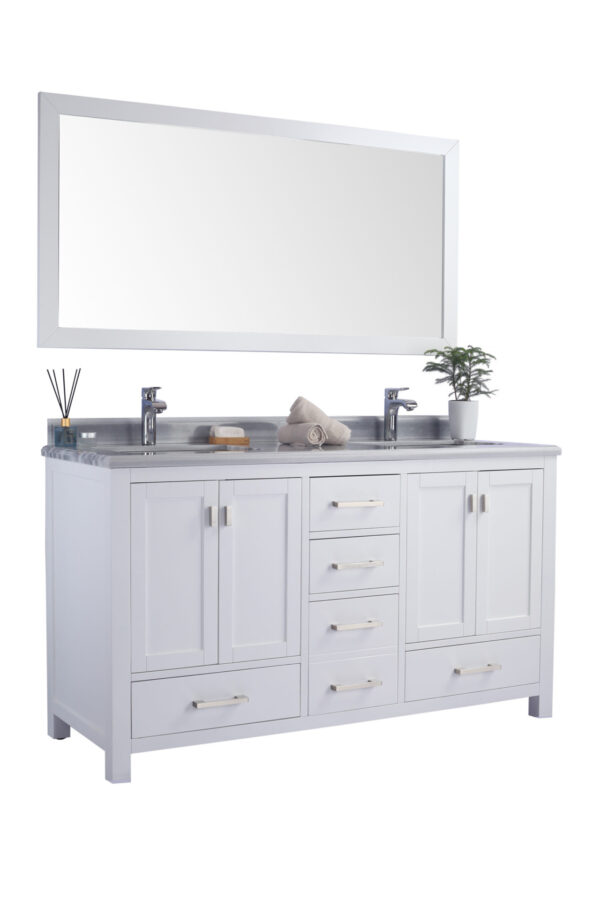 Laviva Wilson 60" White Double Sink Bathroom Vanity with White Stripes Marble Countertop